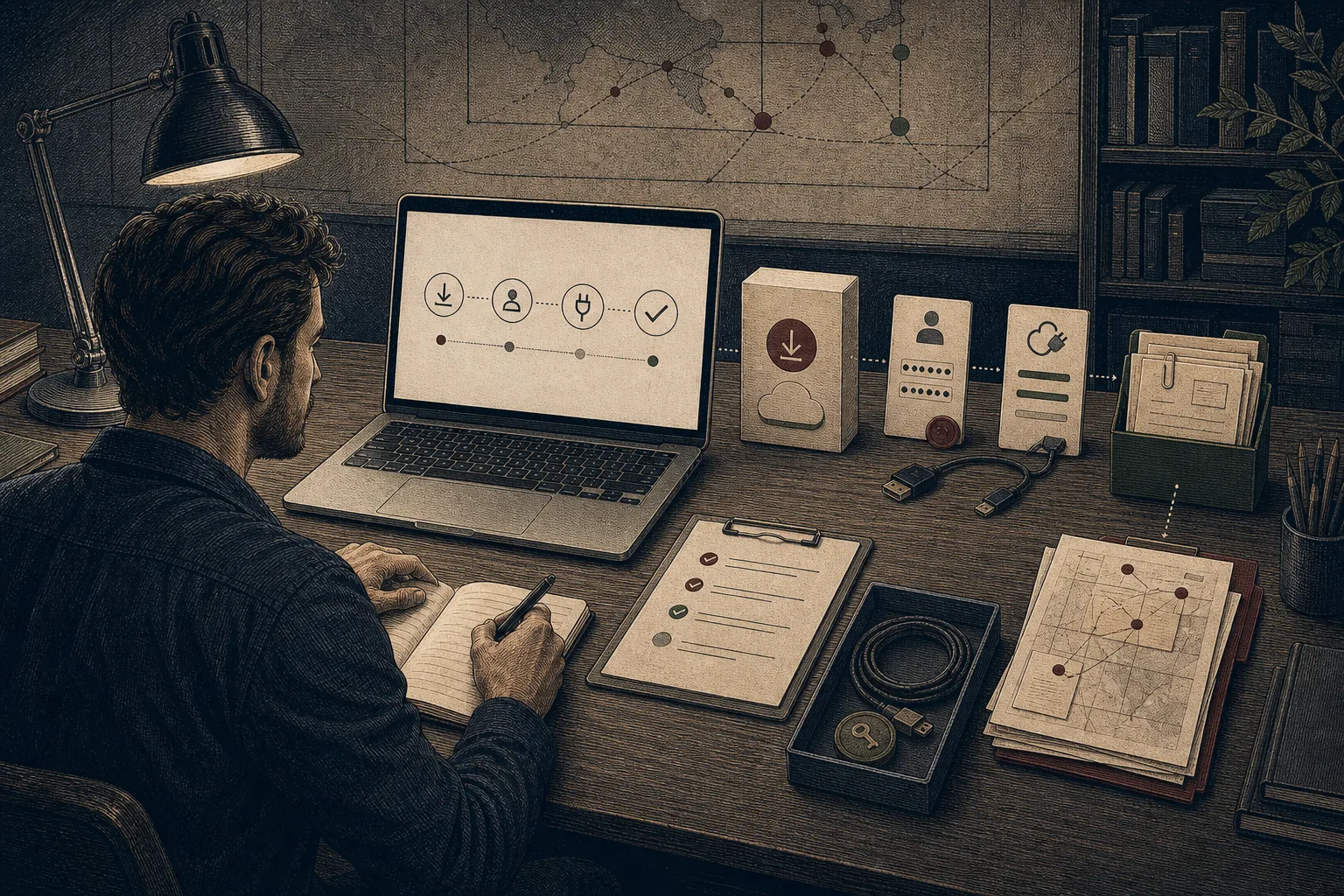 An operator preparing business sources, access requirements, and Day 0 workspace materials for staged Auldric access.